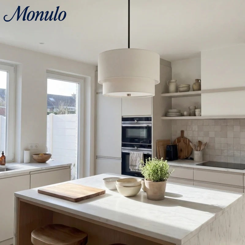 Dubbele Stoffen Drum Hanglamp – Moderne Gelaagde Kap Plafondlamp voor Eetkamer Woonkamer | Sansoti