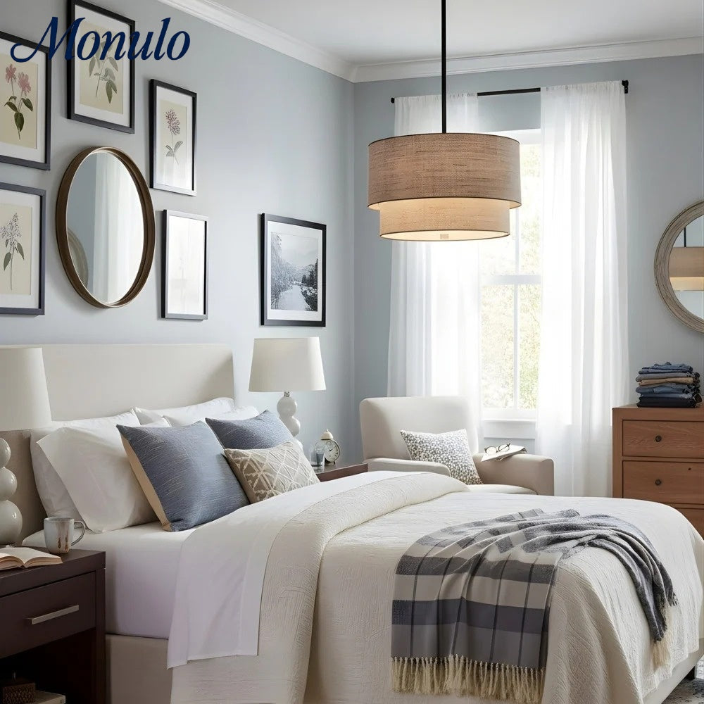 Dubbele Stoffen Drum Hanglamp – Moderne Gelaagde Kap Plafondlamp voor Eetkamer Woonkamer | Sansoti