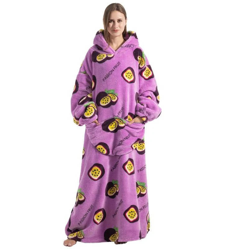 Oversized Wearable Hooded Blanket Fleece Sherpa Relaxwear Loungewear Warm Hoodie Blanket Adults | Sansoti