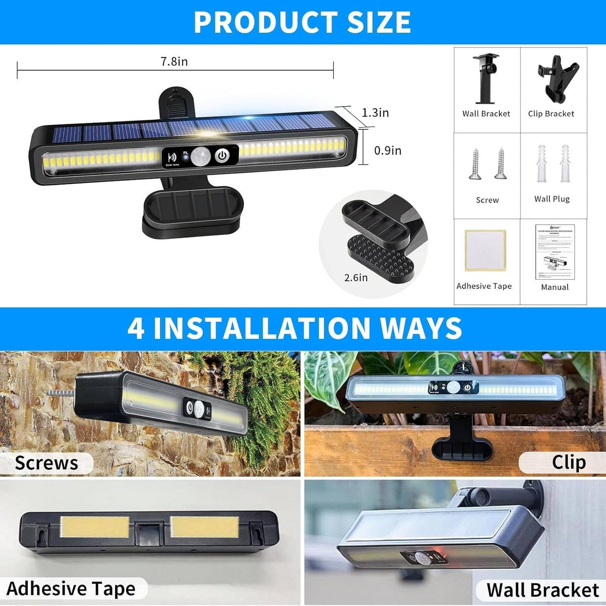Applique d'extérieur sans fil à énergie solaire avec détecteur de mouvement, 36 LED, 400 lumens, éclairage de jardin, lot d'appliques murales | Sansoti