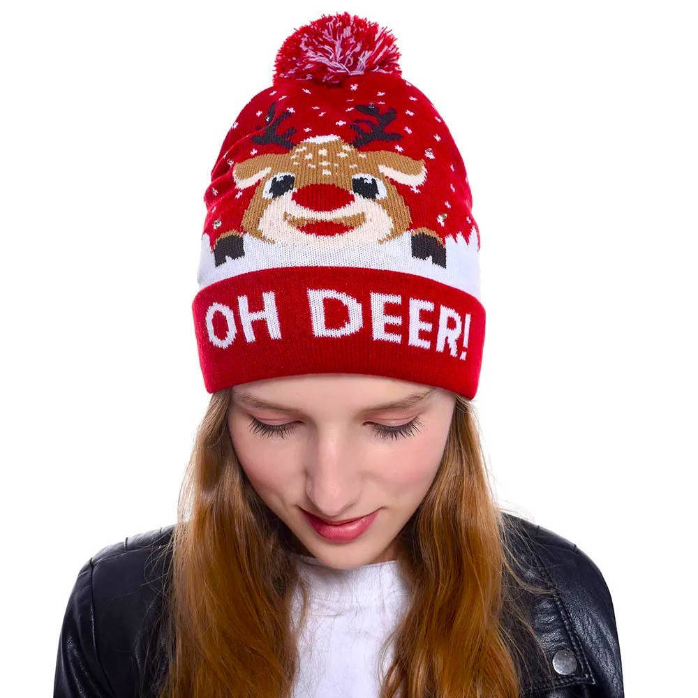 Illuminated Christmas Hat with LED Lights and Pom-Pom for Atmospheric Holidays, Winter Evenings, and Christmas Parties | Sansoti