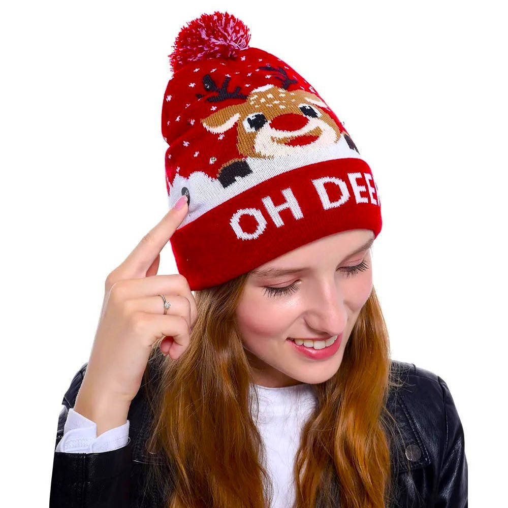 Illuminated Christmas Hat with LED Lights and Pom-Pom for Atmospheric Holidays, Winter Evenings, and Christmas Parties | Sansoti