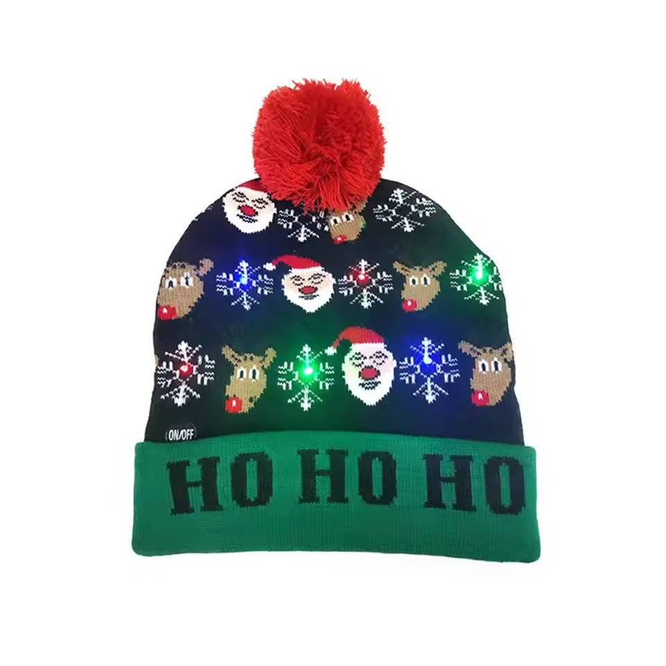 Illuminated Christmas Hat with LED Lights and Pom-Pom for Atmospheric Holidays, Winter Evenings, and Christmas Parties | Sansoti