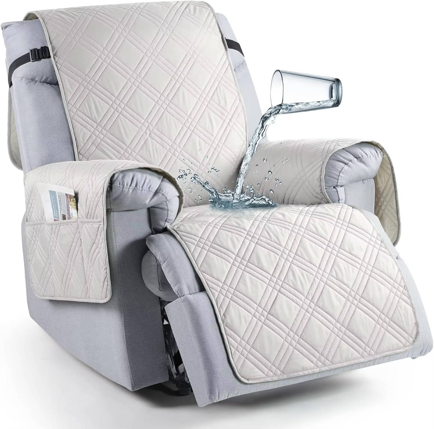 Housse imperméable pour fauteuil relax en microfibre antidérapante avec poches de rangement, protection pour fauteuil et animaux de compagnie | Sansoti