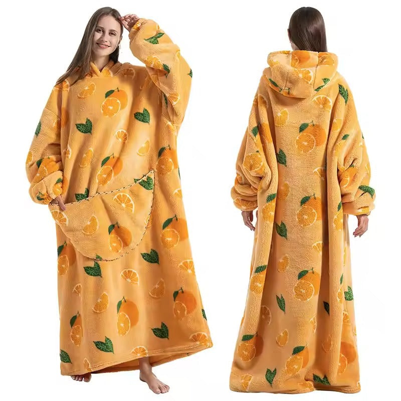 Oversized Wearable Hooded Blanket Fleece Sherpa Relaxwear Loungewear Warm Hoodie Blanket Adults | Sansoti