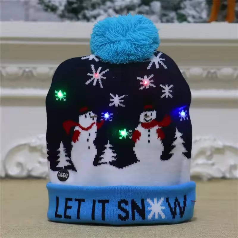 Illuminated Christmas Hat with LED Lights and Pom-Pom for Atmospheric Holidays, Winter Evenings, and Christmas Parties | Sansoti