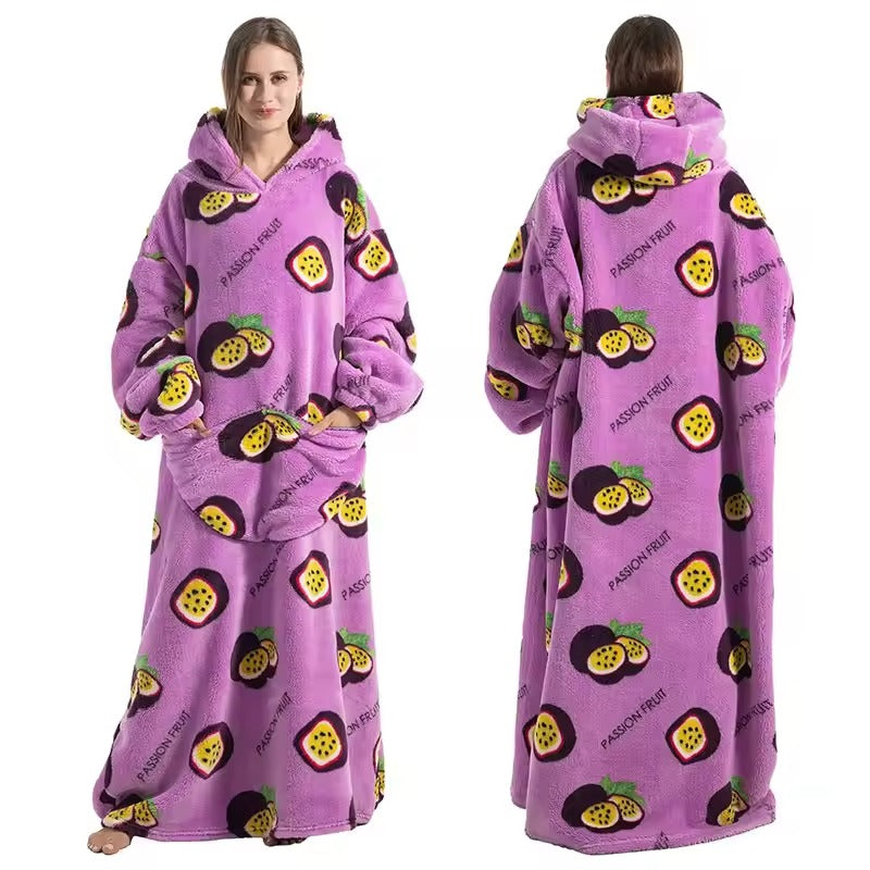 Oversized Wearable Hooded Blanket Fleece Sherpa Relaxwear Loungewear Warm Hoodie Blanket Adults | Sansoti