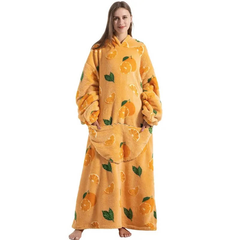 Oversized Wearable Hooded Blanket Fleece Sherpa Relaxwear Loungewear Warm Hoodie Blanket Adults | Sansoti