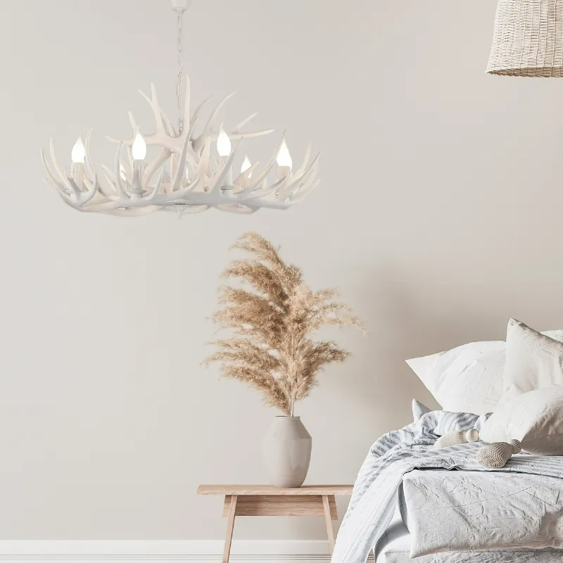 Resin Art Chandelier Metal Antler-Shaped Pendant Light for Living Room Dining Room Rustic Romantic Design | Sansoti