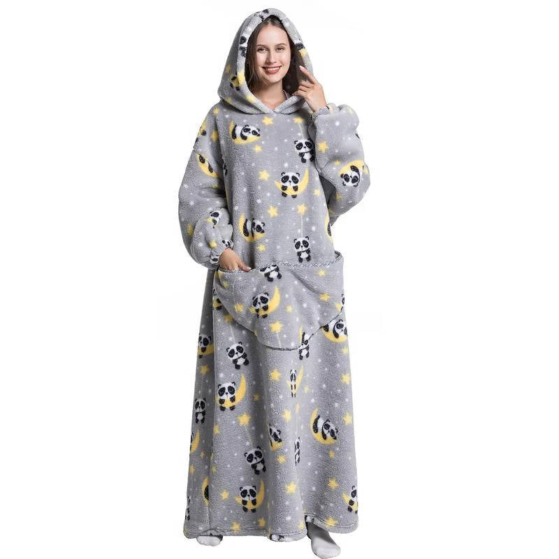 Oversized Wearable Hooded Blanket Fleece Sherpa Relaxwear Loungewear Warm Hoodie Blanket Adults | Sansoti