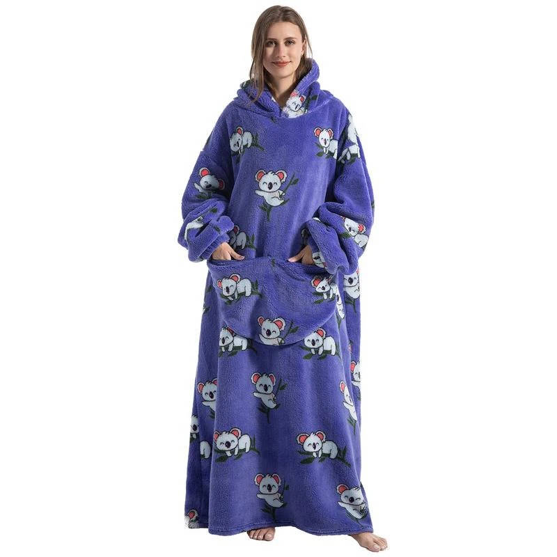Oversized Wearable Hooded Blanket Fleece Sherpa Relaxwear Loungewear Warm Hoodie Blanket Adults | Sansoti
