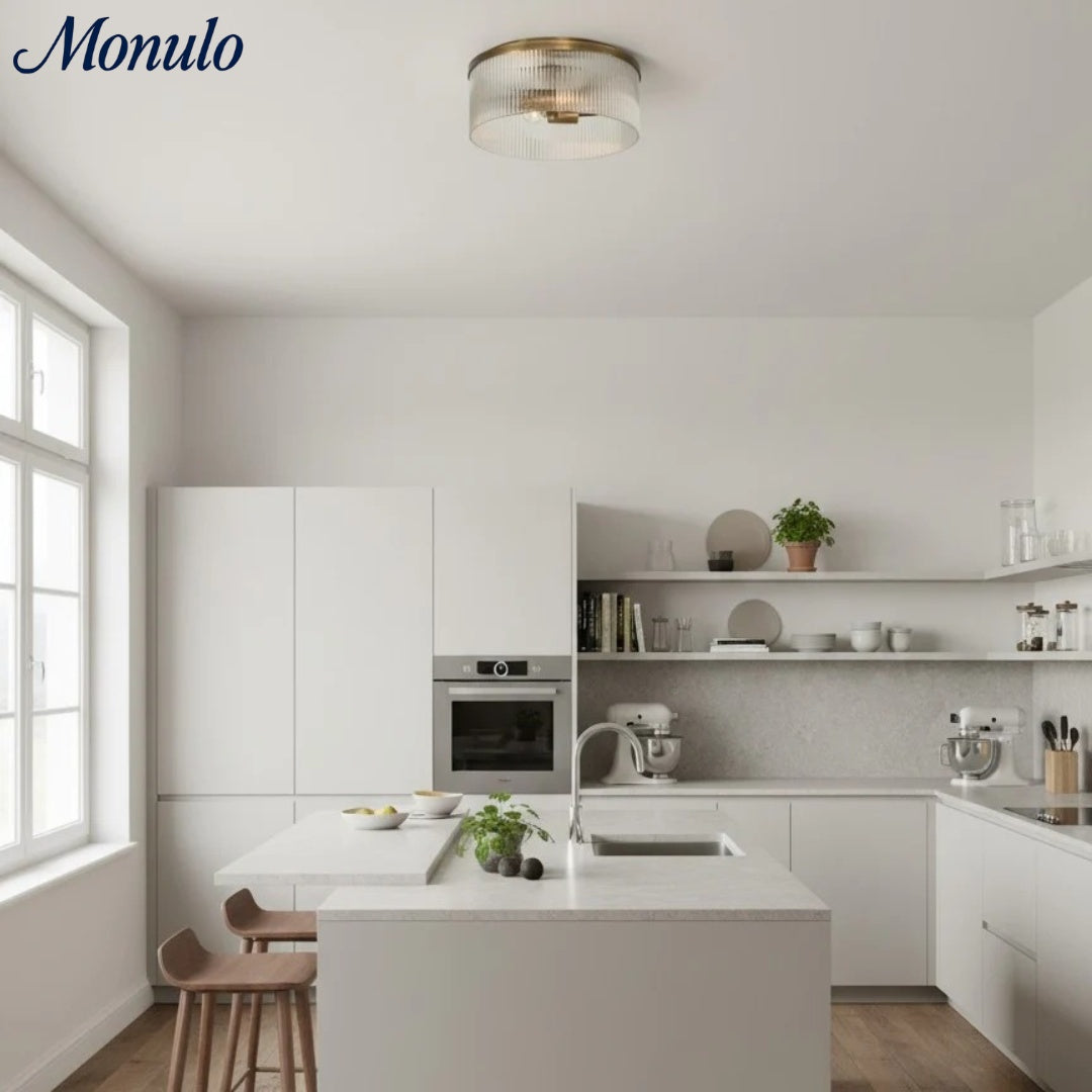 Geribbelde Glazen Plafondlamp Modern Laagbouw Ontwerp Slaapkamer Woonkamer Gang | Sansoti