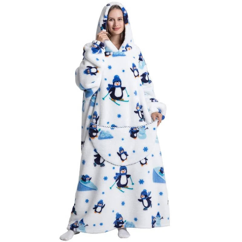 Oversized Wearable Hooded Blanket Fleece Sherpa Relaxwear Loungewear Warm Hoodie Blanket Adults | Sansoti