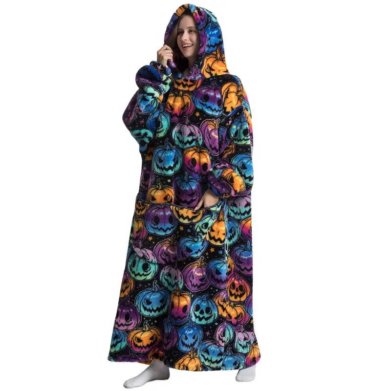 Oversized Wearable Hooded Blanket Fleece Sherpa Relaxwear Loungewear Warm Hoodie Blanket Adults | Sansoti