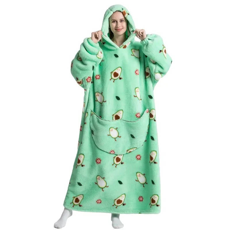 Oversized Wearable Hooded Blanket Fleece Sherpa Relaxwear Loungewear Warm Hoodie Blanket Adults | Sansoti