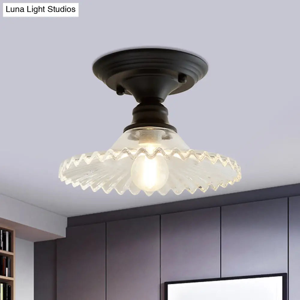 Industriële Plafondarmatuur met Geribbeld Glas – Groen/Helder Retro Fitting E26/E27 | Sansoti