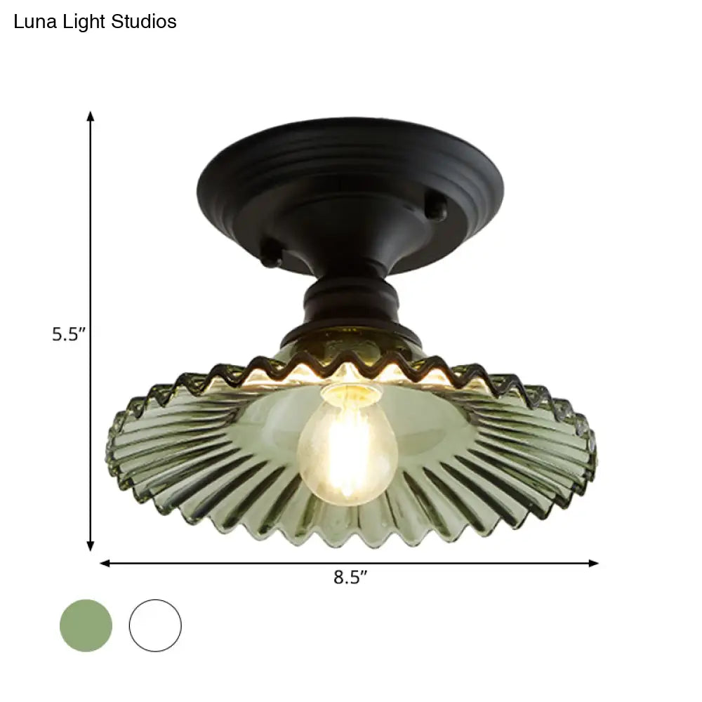 Industriële Plafondarmatuur met Geribbeld Glas – Groen/Helder Retro Fitting E26/E27 | Sansoti