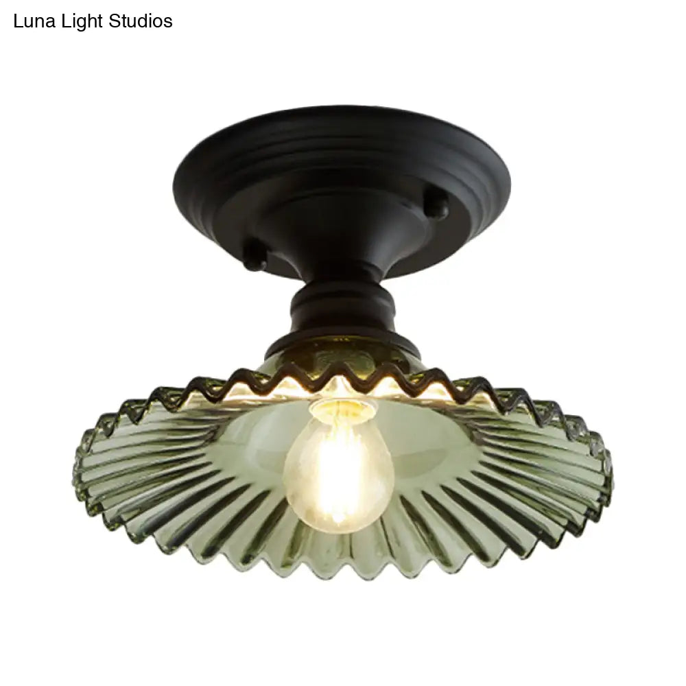 Industriële Plafondarmatuur met Geribbeld Glas – Groen/Helder Retro Fitting E26/E27 | Sansoti
