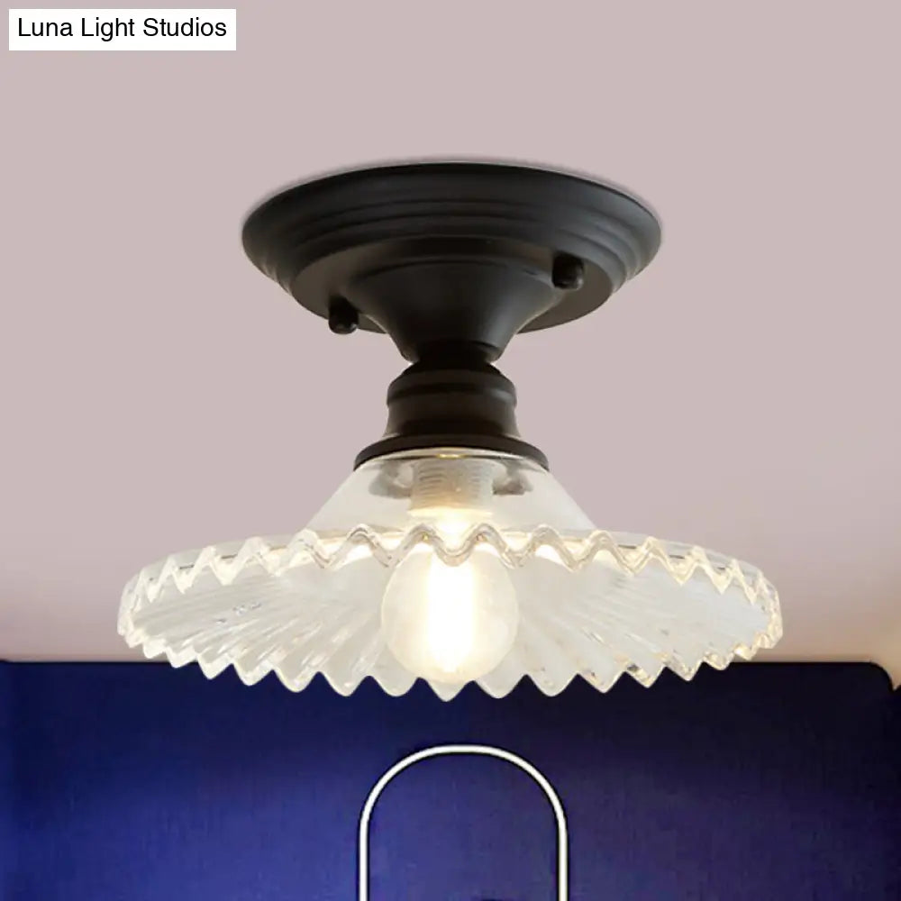 Industriële Plafondarmatuur met Geribbeld Glas – Groen/Helder Retro Fitting E26/E27 | Sansoti