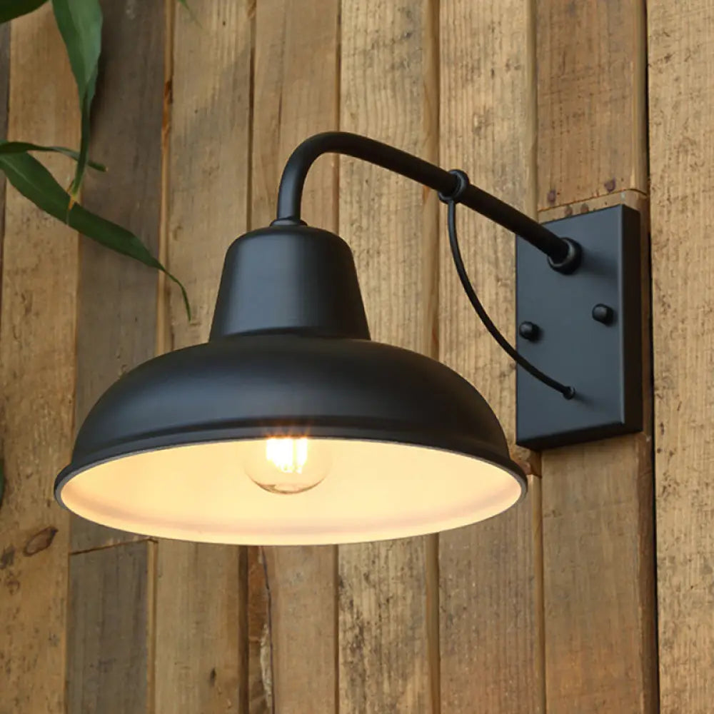 Industrial Outdoor Wall Lamp Black Metal Dome Design 1-Light E26 E27 Socket Wall Lighting Patio Garden | Sansoti