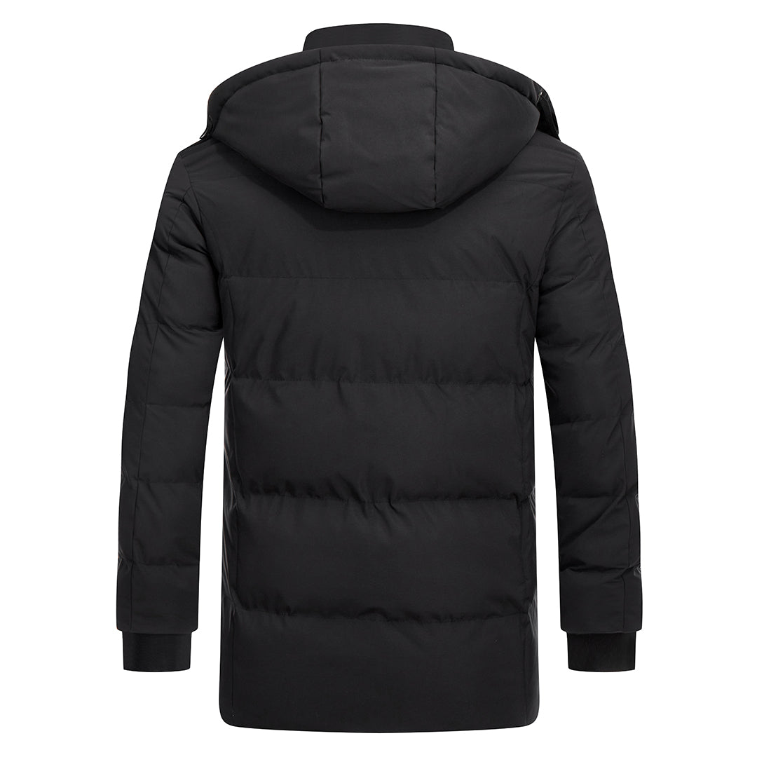 Parka d'hiver matelassée pour hommes, déperlante, capuche amovible, bleu duvet et noire, veste d'hiver chaude pour l'extérieur | Sansoti