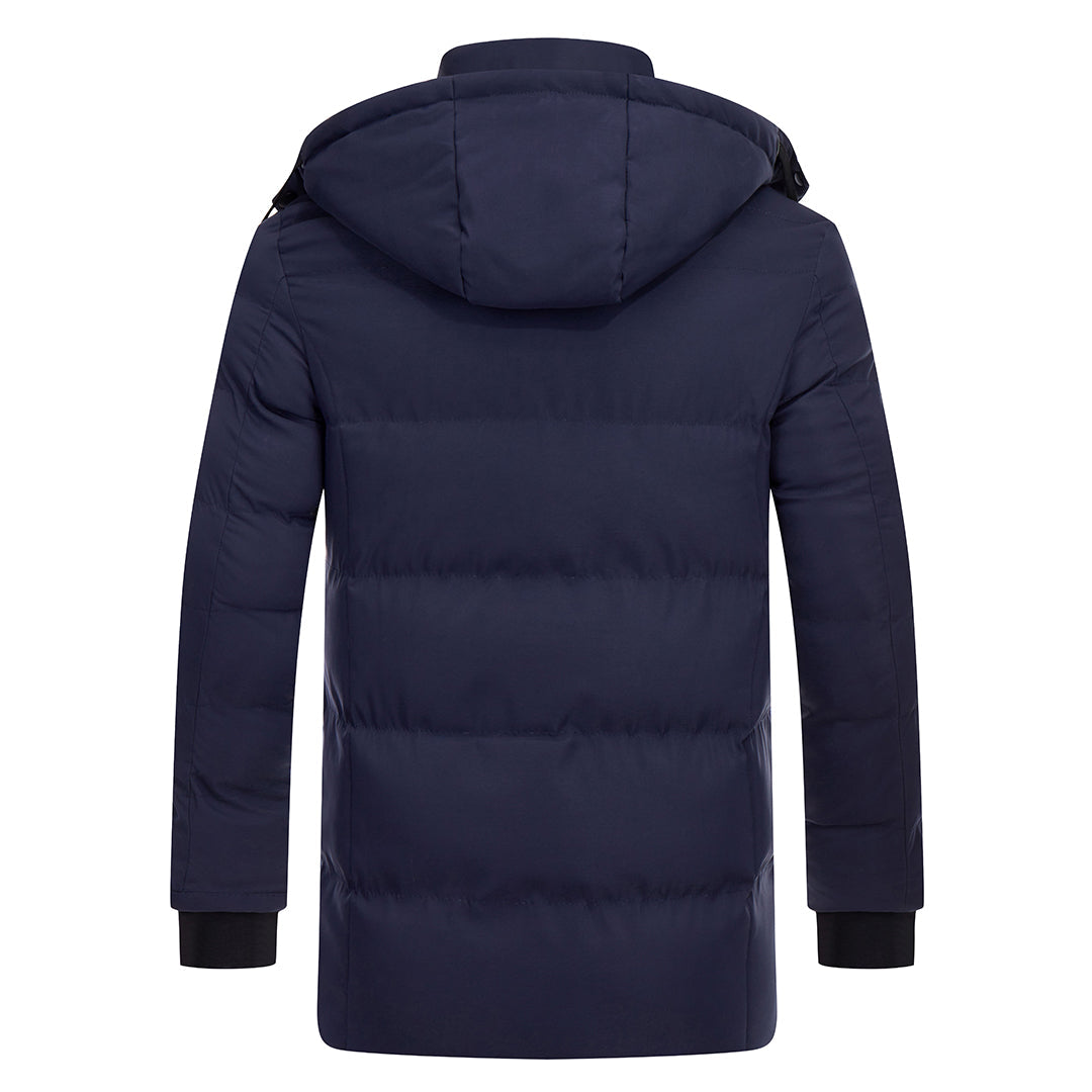 Parka d'hiver matelassée pour hommes, déperlante, capuche amovible, bleu duvet et noire, veste d'hiver chaude pour l'extérieur | Sansoti