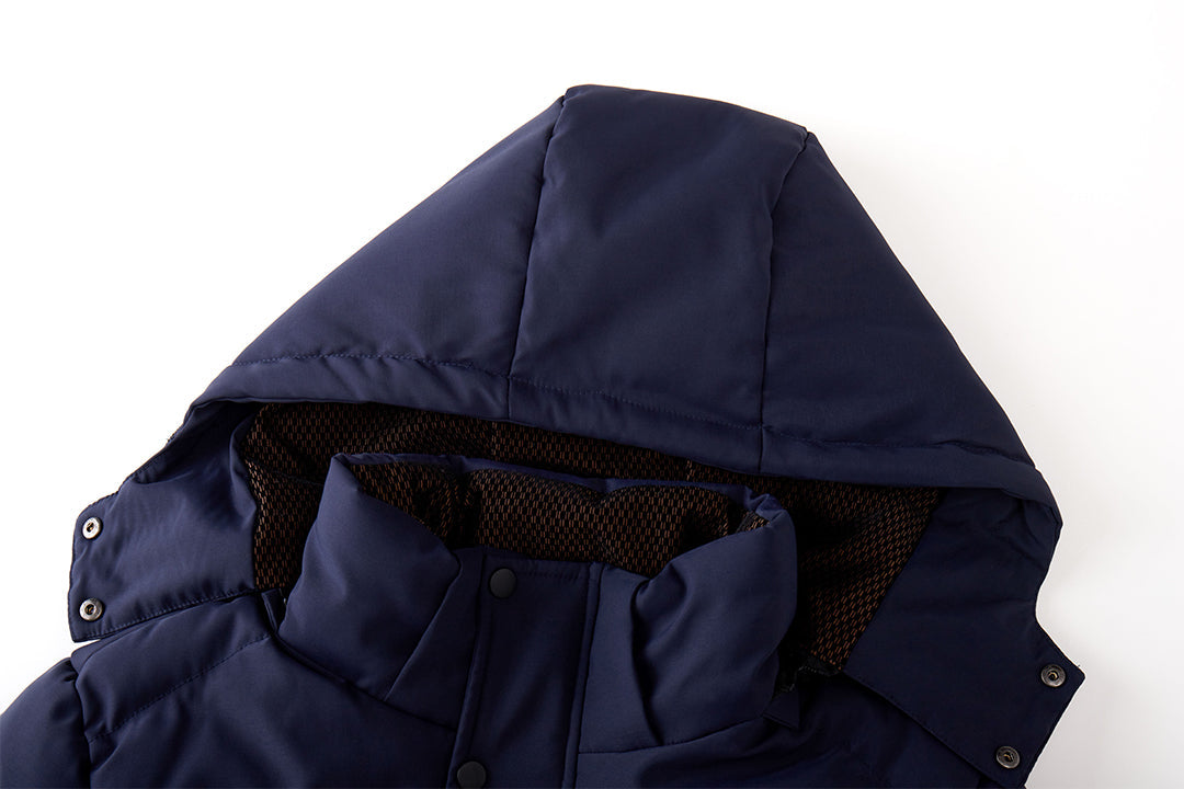 Parka d'hiver matelassée pour hommes, déperlante, capuche amovible, bleu duvet et noire, veste d'hiver chaude pour l'extérieur | Sansoti