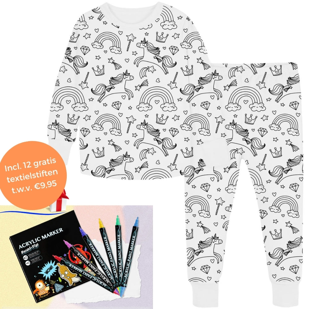 Ausmalbarer Kinderpyjama mit Textilstiften – Kreativ schlafen und zeichnen für Kleinkinder und Schulkinder | Sansoti