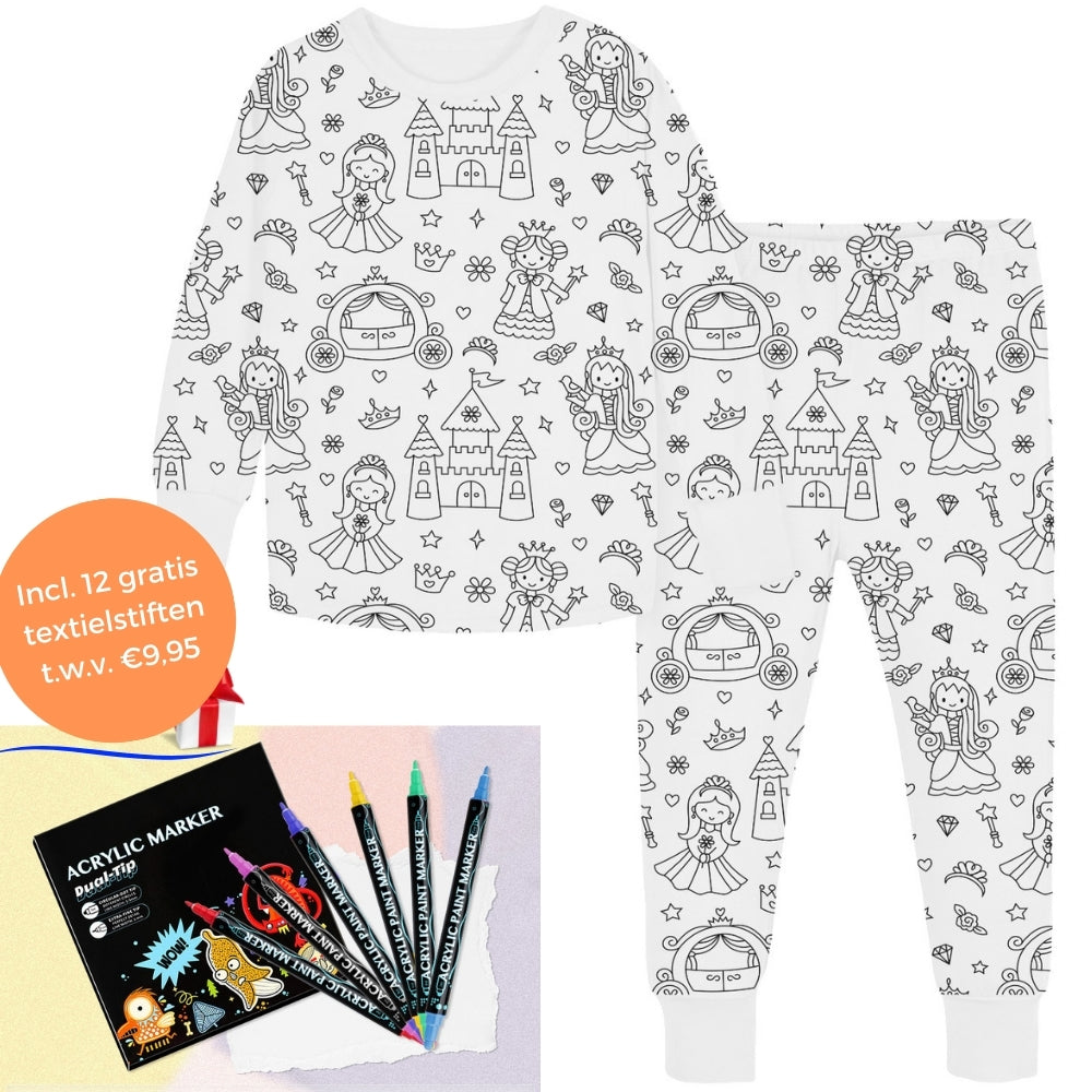 Ausmalbarer Kinderpyjama mit Textilstiften – Kreativ schlafen und zeichnen für Kleinkinder und Schulkinder | Sansoti