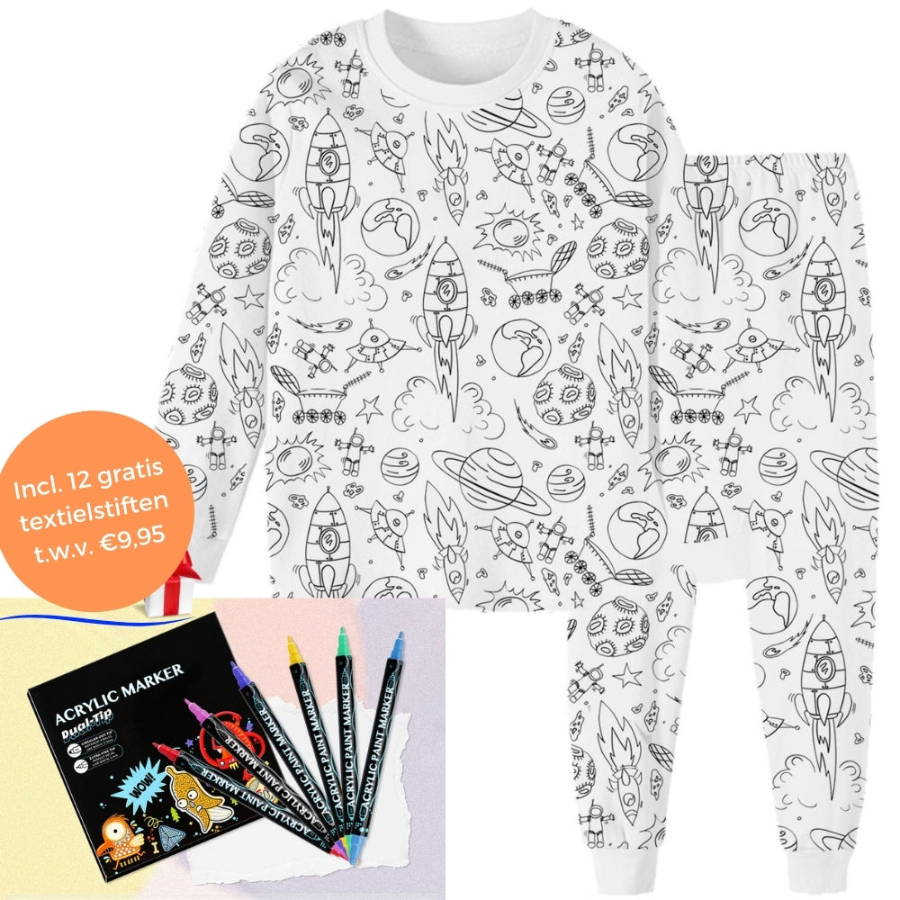 Ausmalbarer Kinderpyjama mit Textilstiften – Kreativ schlafen und zeichnen für Kleinkinder und Schulkinder | Sansoti