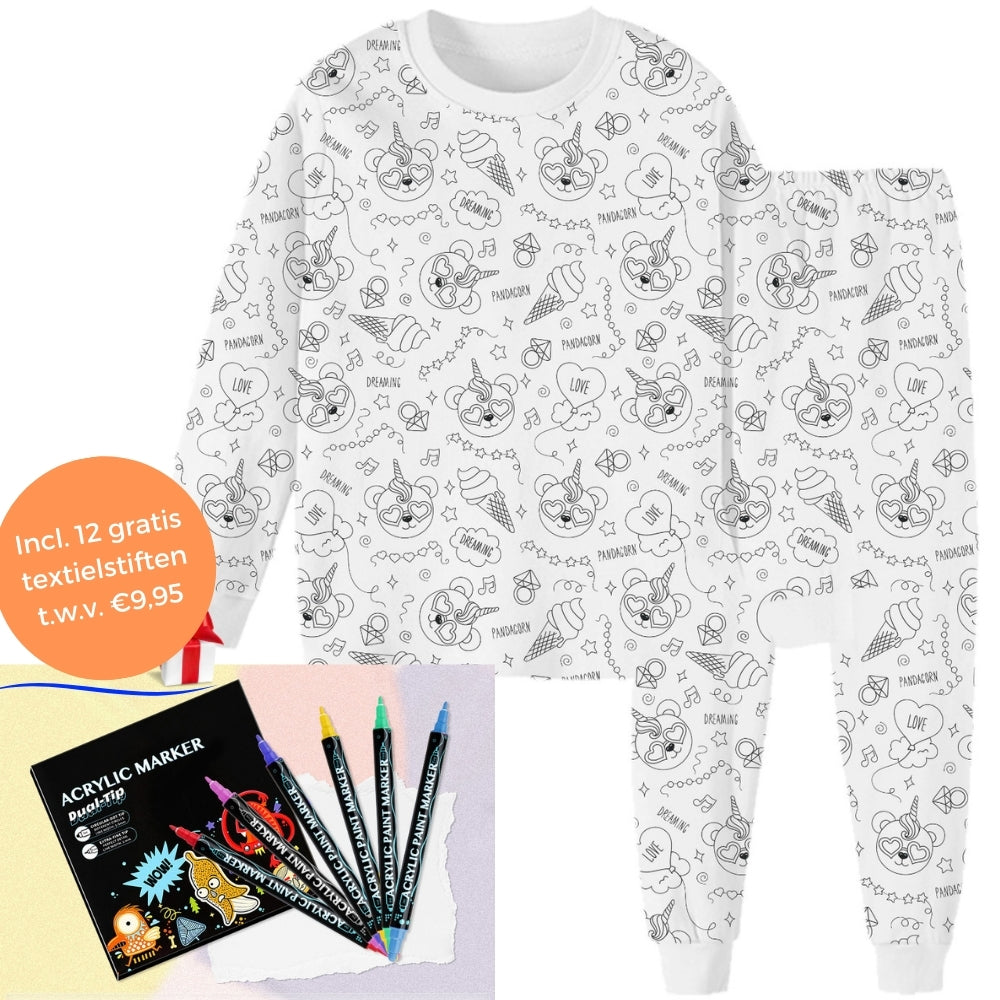 Ausmalbarer Kinderpyjama mit Textilstiften – Kreativ schlafen und zeichnen für Kleinkinder und Schulkinder | Sansoti