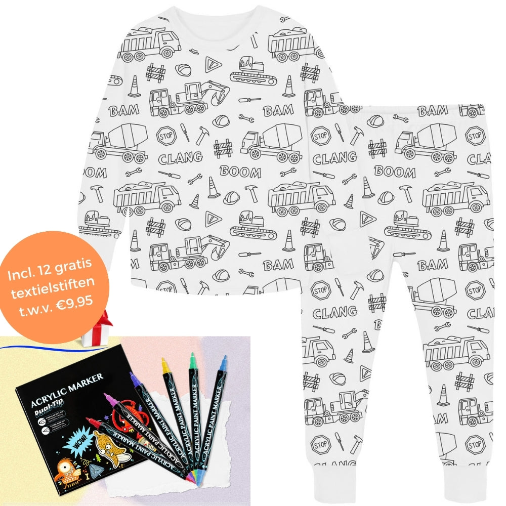 Ausmalbarer Kinderpyjama mit Textilstiften – Kreativ schlafen und zeichnen für Kleinkinder und Schulkinder | Sansoti