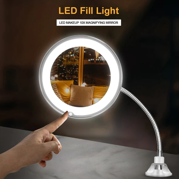 Miroir de maquillage grossissant, grossissement 10x, éclairage LED, col de cygne flexible, ventouse, miroir cosmétique de bureau | Sansoti