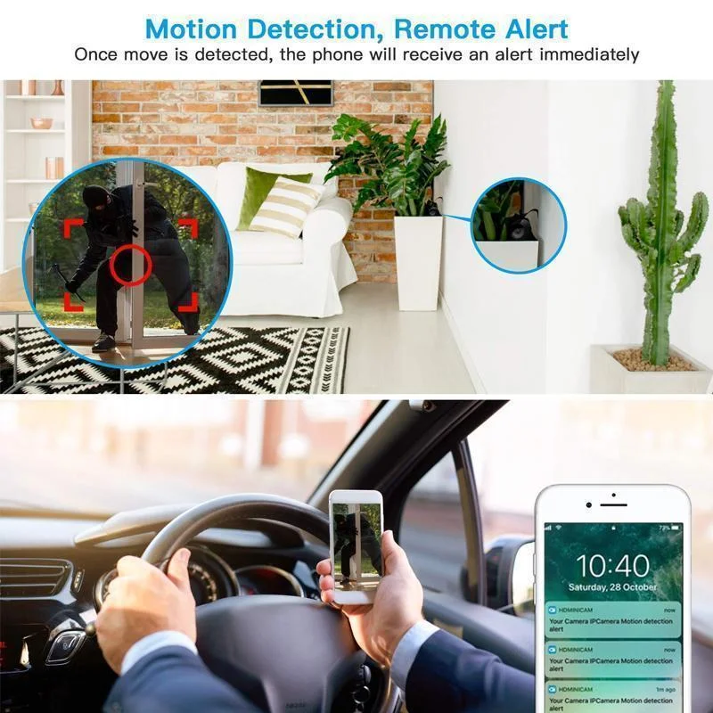 Caméra de sécurité sans fil 1080p WiFi magnétique et compacte, vision nocturne, sécurité domestique et contrôle par application | Sansoti