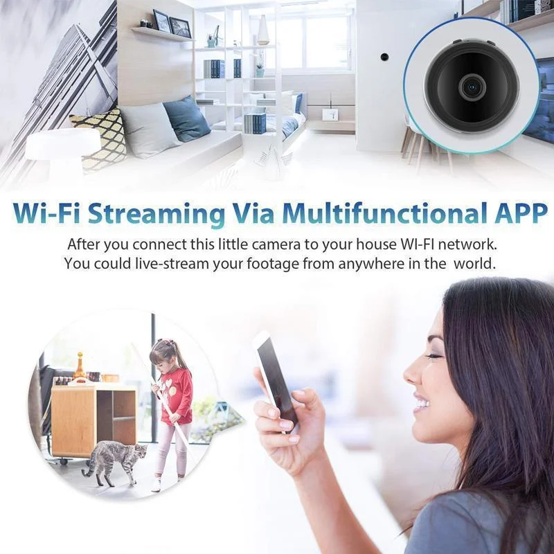 Caméra de sécurité sans fil 1080p WiFi magnétique et compacte, vision nocturne, sécurité domestique et contrôle par application | Sansoti