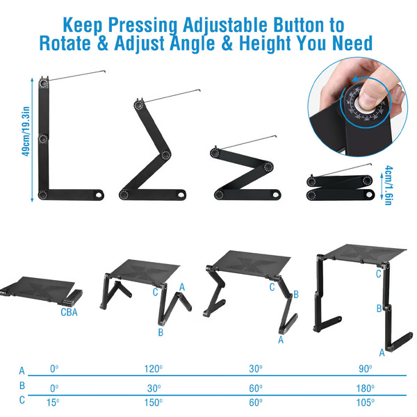 Verstelbare Laptopstandaard met 360° Draaibare Poten en Muismat - Ergonomische Werkhouding voor Thuiswerken Kantoor Bureau Bed - Aluminium Laptop Tafel tot 21 Inch - Koeling Ventilatie | Sansoti