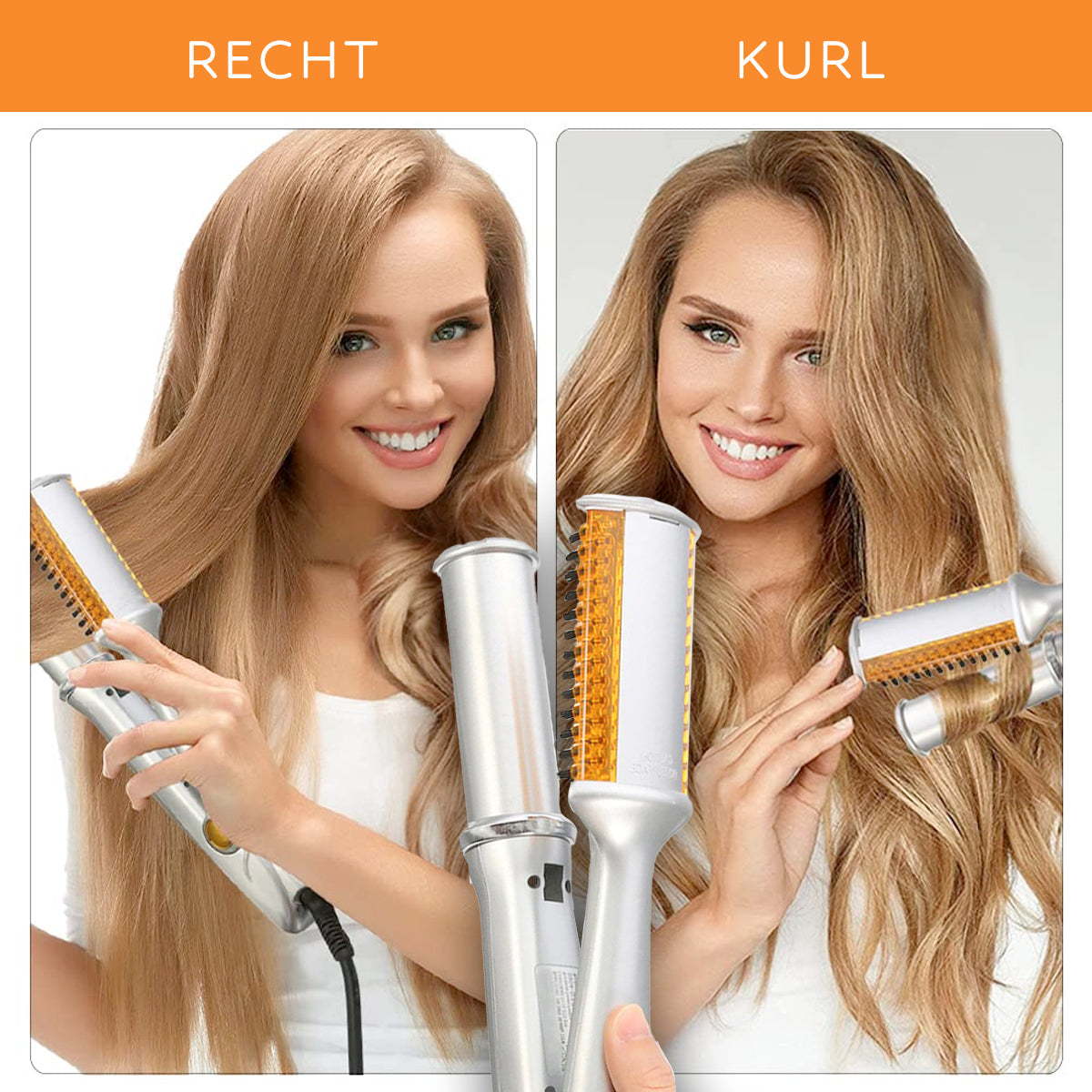 2-in-1 Haarstyler met Roterende Borstel en Keramische Plaat voor Krullen en Stijl Haar | Sansoti