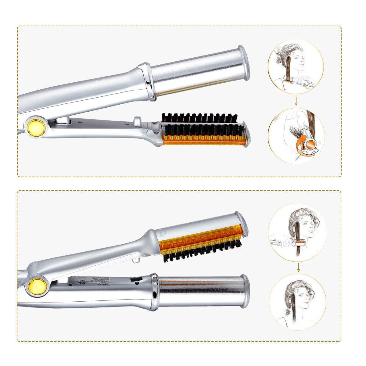 2-in-1 Haarstyler met Roterende Borstel en Keramische Plaat voor Krullen en Stijl Haar | Sansoti