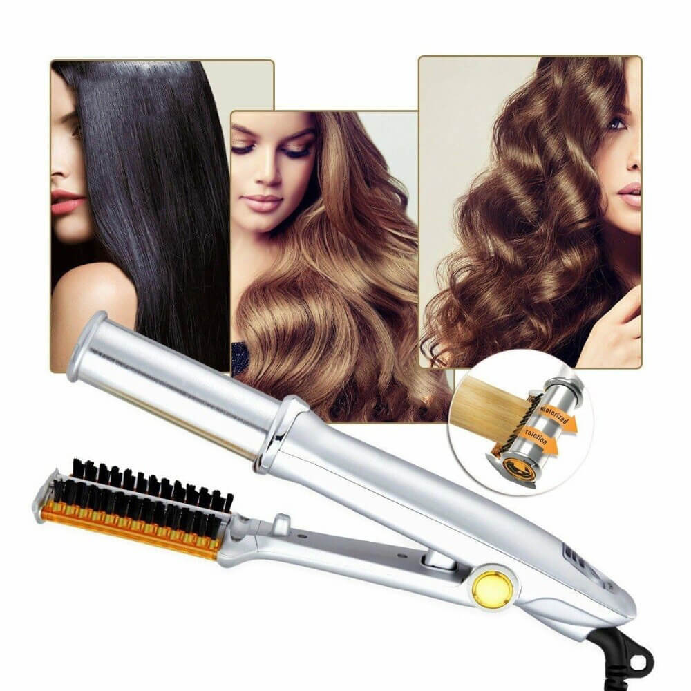 2-in-1 Haarstyler mit rotierender Bürste und Keramikplatte für Locken und glattes Haar | Sansoti
