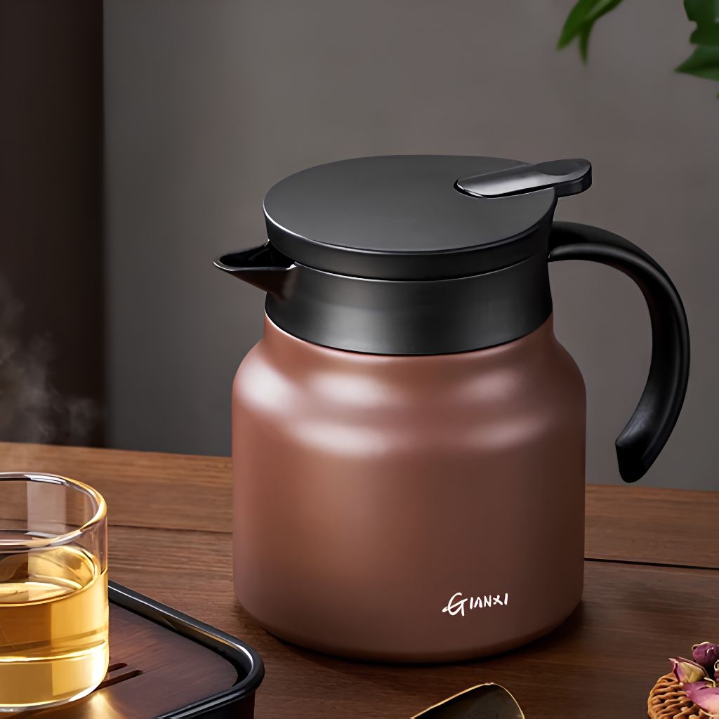 Dzbanek termiczny z sitkiem do herbaty 800 ml, podwójne ścianki, stal nierdzewna, ceramika, dzbanek utrzymujący ciepło, dzbanek do herbaty, dzbanek do kawy, czajnik, termos | Sansoti