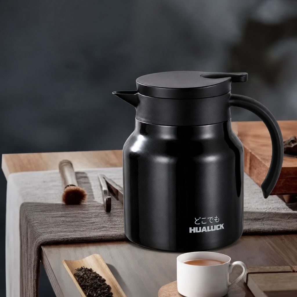 Dzbanek termiczny z sitkiem do herbaty 800 ml, podwójne ścianki, stal nierdzewna, ceramika, dzbanek utrzymujący ciepło, dzbanek do herbaty, dzbanek do kawy, czajnik, termos | Sansoti
