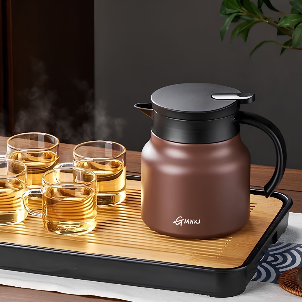 Dzbanek termiczny z sitkiem do herbaty 800 ml, podwójne ścianki, stal nierdzewna, ceramika, dzbanek utrzymujący ciepło, dzbanek do herbaty, dzbanek do kawy, czajnik, termos | Sansoti