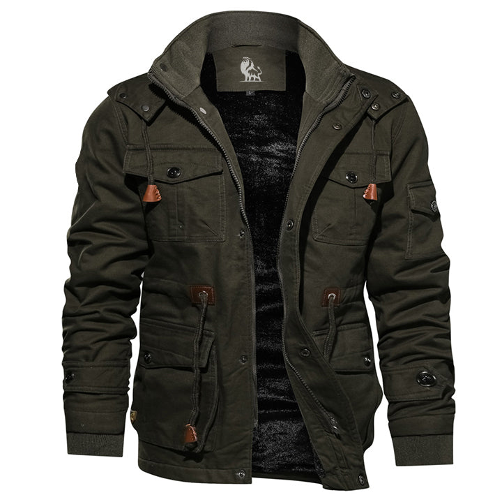 Veste de survie en coton avec capuche amovible, vert foncé, imperméable, veste d’hiver pour homme, randonnée en plein air | Sansoti