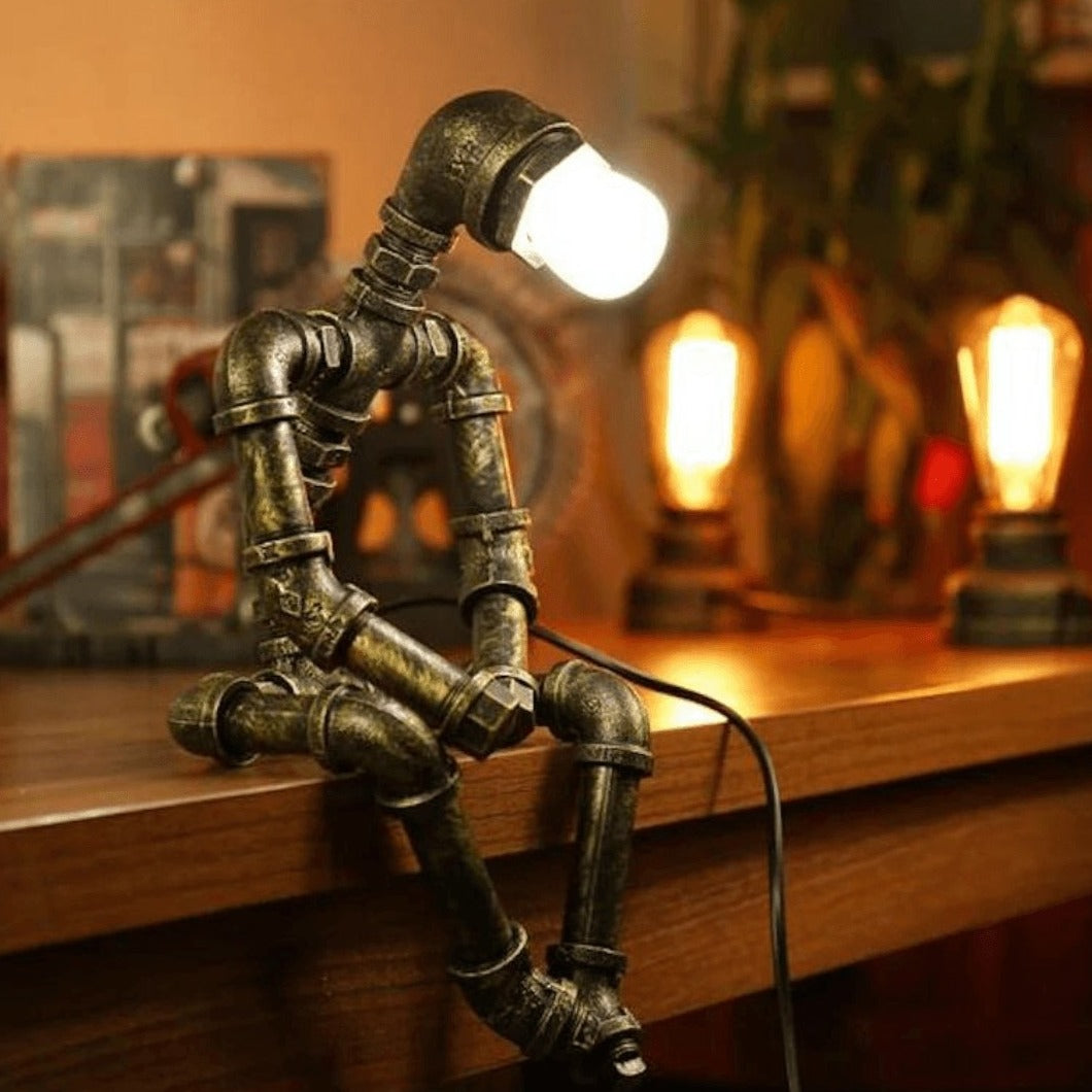 Industriële Robot Tafellamp van Messing Verstelbaar met Dimbaar Licht Retro Steampunk Verlichting Sfeerlamp Vintage Design | Sansoti