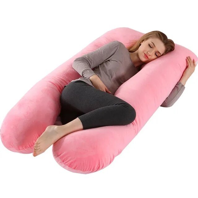 Poduszka podpierająca ciało dla kobiet w ciąży 130x70 cm Ergonomiczna poduszka podpierająca szyję, plecy i brzuch Komfort Różowy Szary | Sansoti