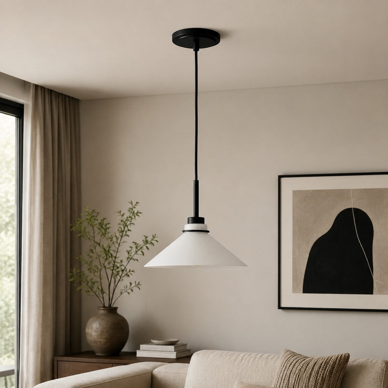 Kegelvormige Hanglamp in Landelijke Stijl - Dimbaar - Voor Keuken en Hal - Scandinavisch Geïnspireerd - Modern Farmhouse Verlichting | Sansoti