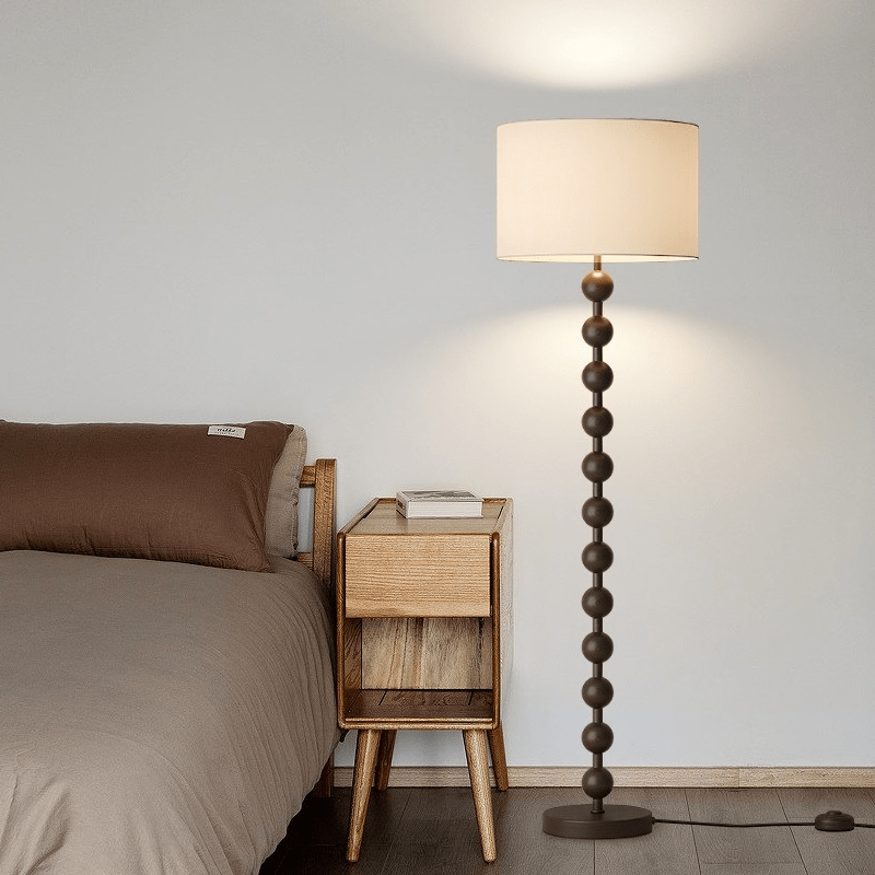 Stehleuchte Holz Kugeln Japandi Leinen Schirm 170cm Wohnzimmer | Restfield