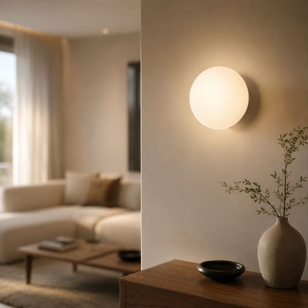 Kinkiet kula z matowego szkła, G9 LED, biały, 12–18 cm, unoszący się design, nowoczesne oświetlenie do przedpokoju, łazienki, sypialni i salonu | Sansoti