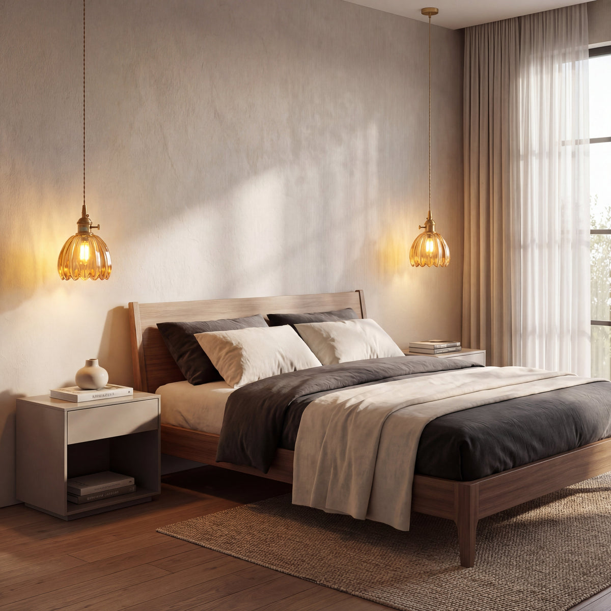 Szklana lampa wisząca E27 Połączenie szkła i metalu Skandynawski design Jadalnia Salon Lampa do jadalni Minimalizm | Sansoti