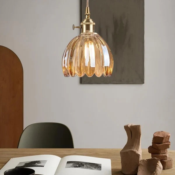 Hanglamp Glas E27 Amber Tulpvorm Retro Eettafel Woonkamer Hal Vintage Glazen Hanglamp Sfeerverlichting | Sansoti